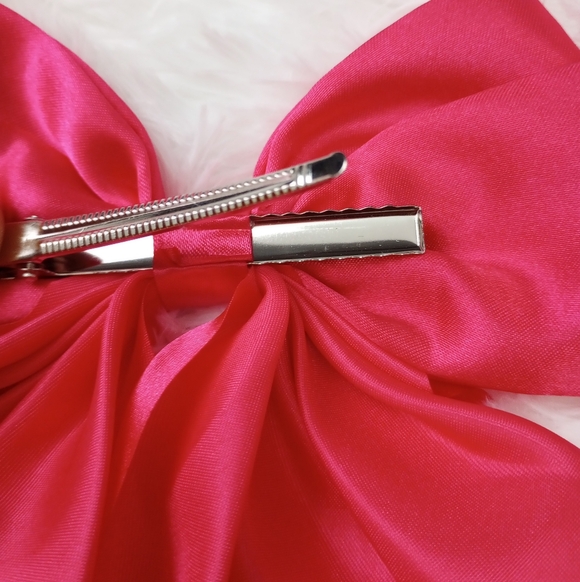 Pretty Hot Pink Large Satin Hair Bow Clip - Picture 3 of 3
